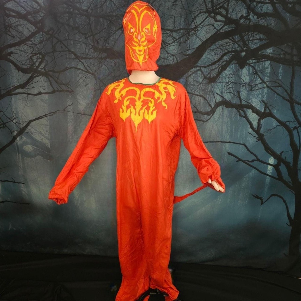 Vintage 1940s Men's Costume Red Devil Flames Horns & Tail w/ Mask Halloween